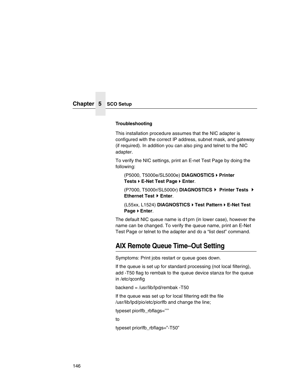 Aix remote queue time–out setting | Printronix Network Interface Card User Manual | Page 146 / 378