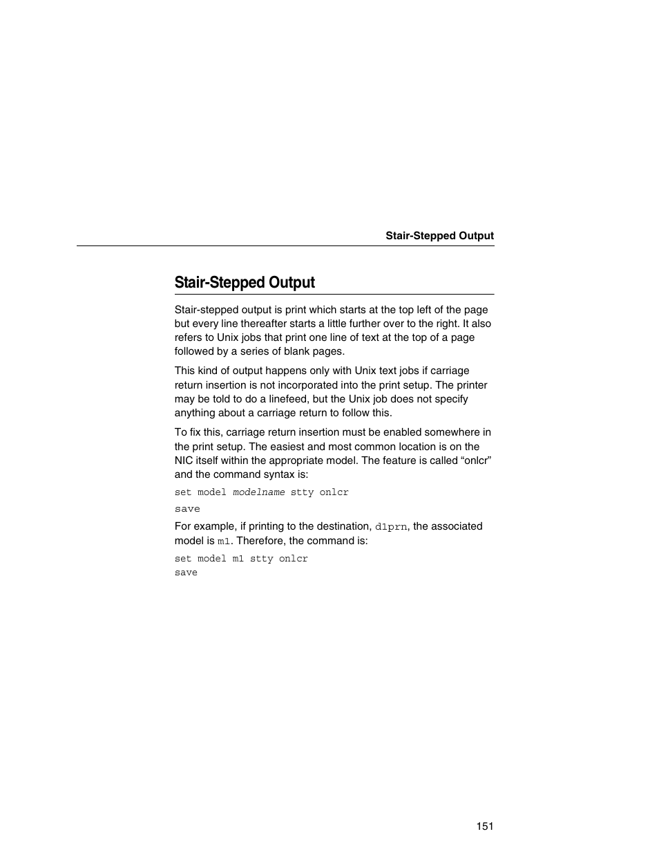 Stair-stepped output | Printronix Network Interface Card User Manual | Page 151 / 378