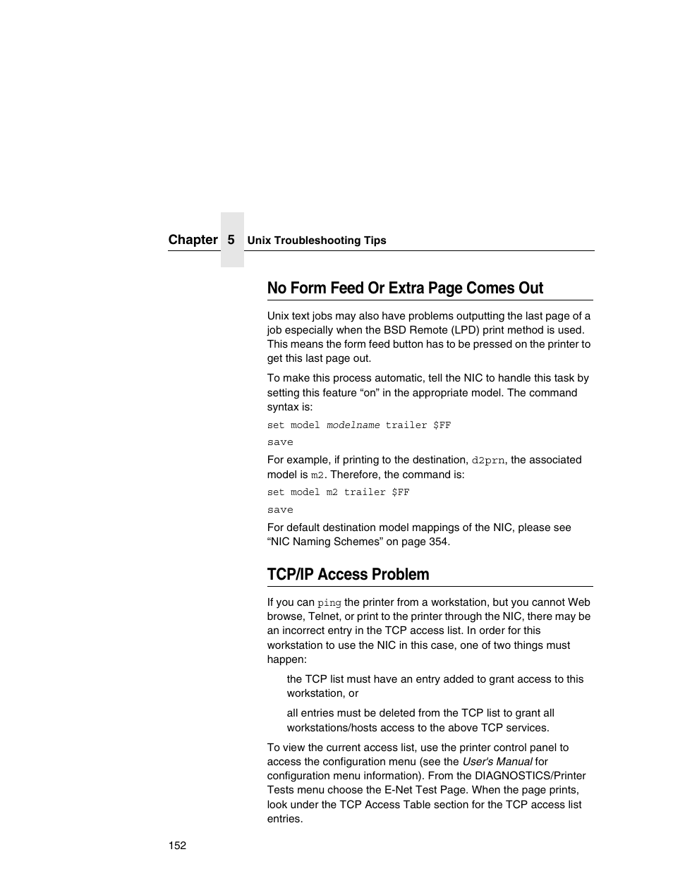 Tcp/ip access problem, No form feed or extra page comes out | Printronix Network Interface Card User Manual | Page 152 / 378