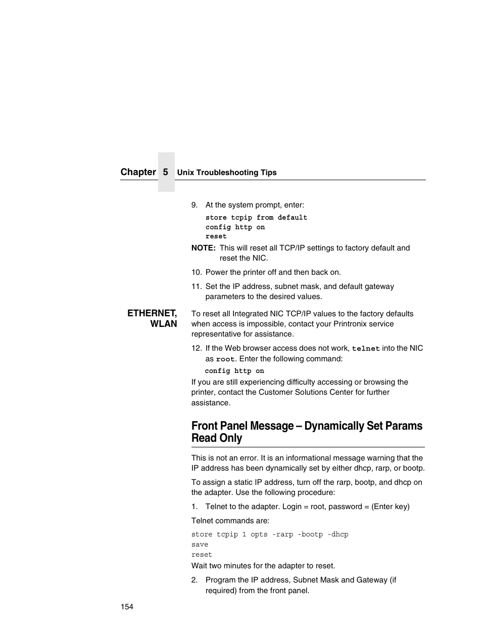 Front panel message – dynamically set params, Read only | Printronix Network Interface Card User Manual | Page 154 / 378