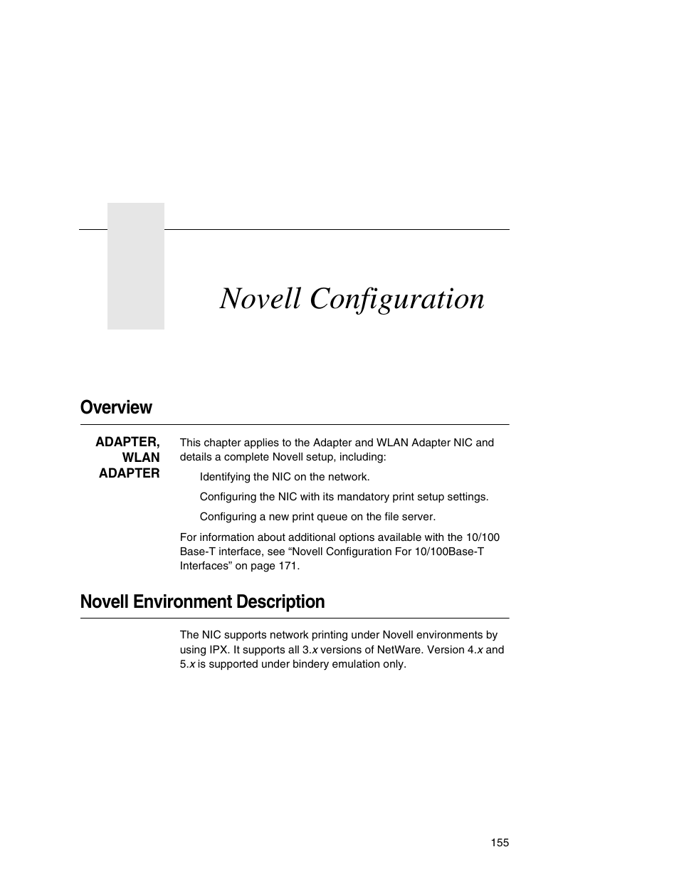 6 novell configuration, Overview, Novell environment description | Novell configuration | Printronix Network Interface Card User Manual | Page 155 / 378