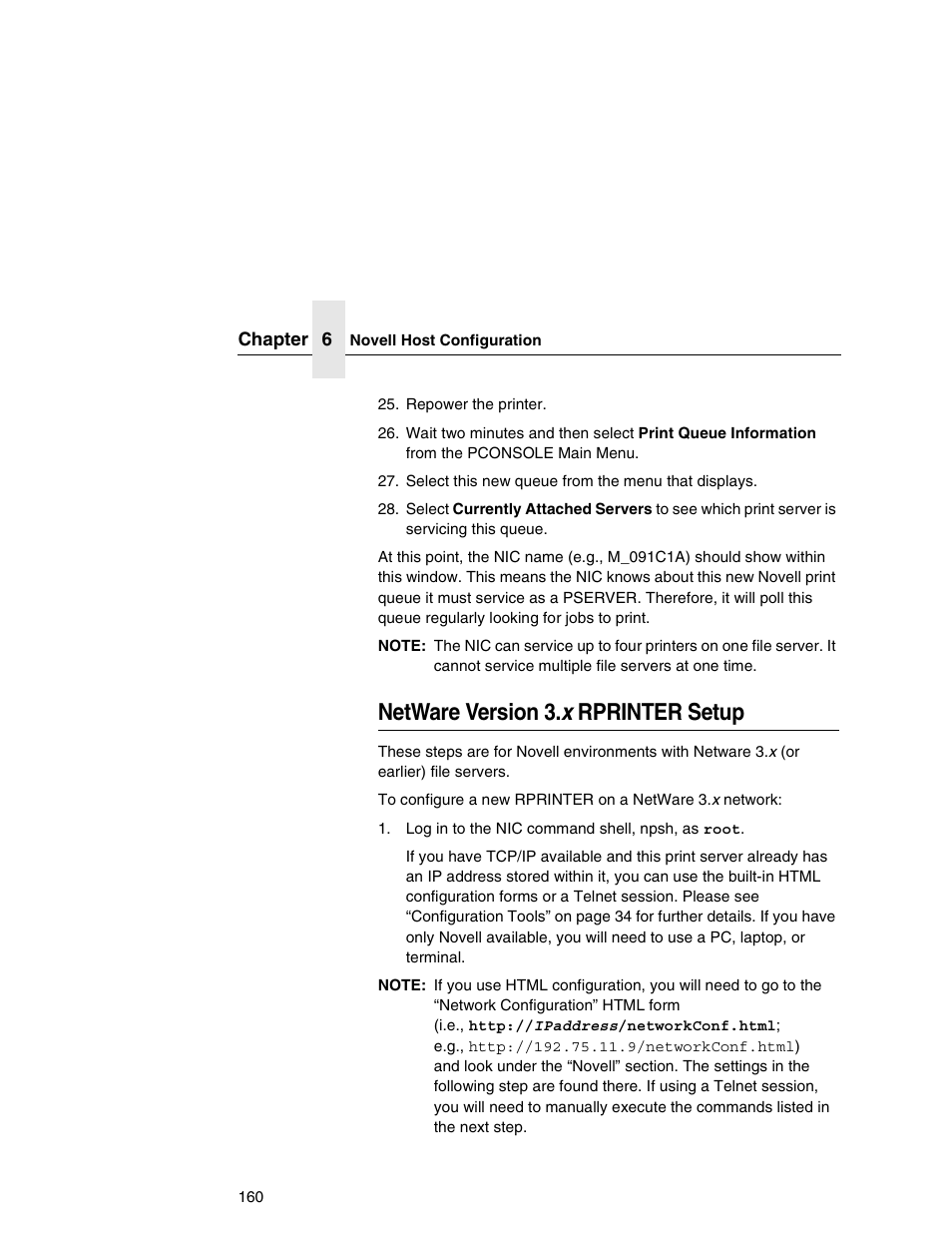 Netware version 3.x rprinter setup, Netware version 3. x rprinter setup | Printronix Network Interface Card User Manual | Page 160 / 378