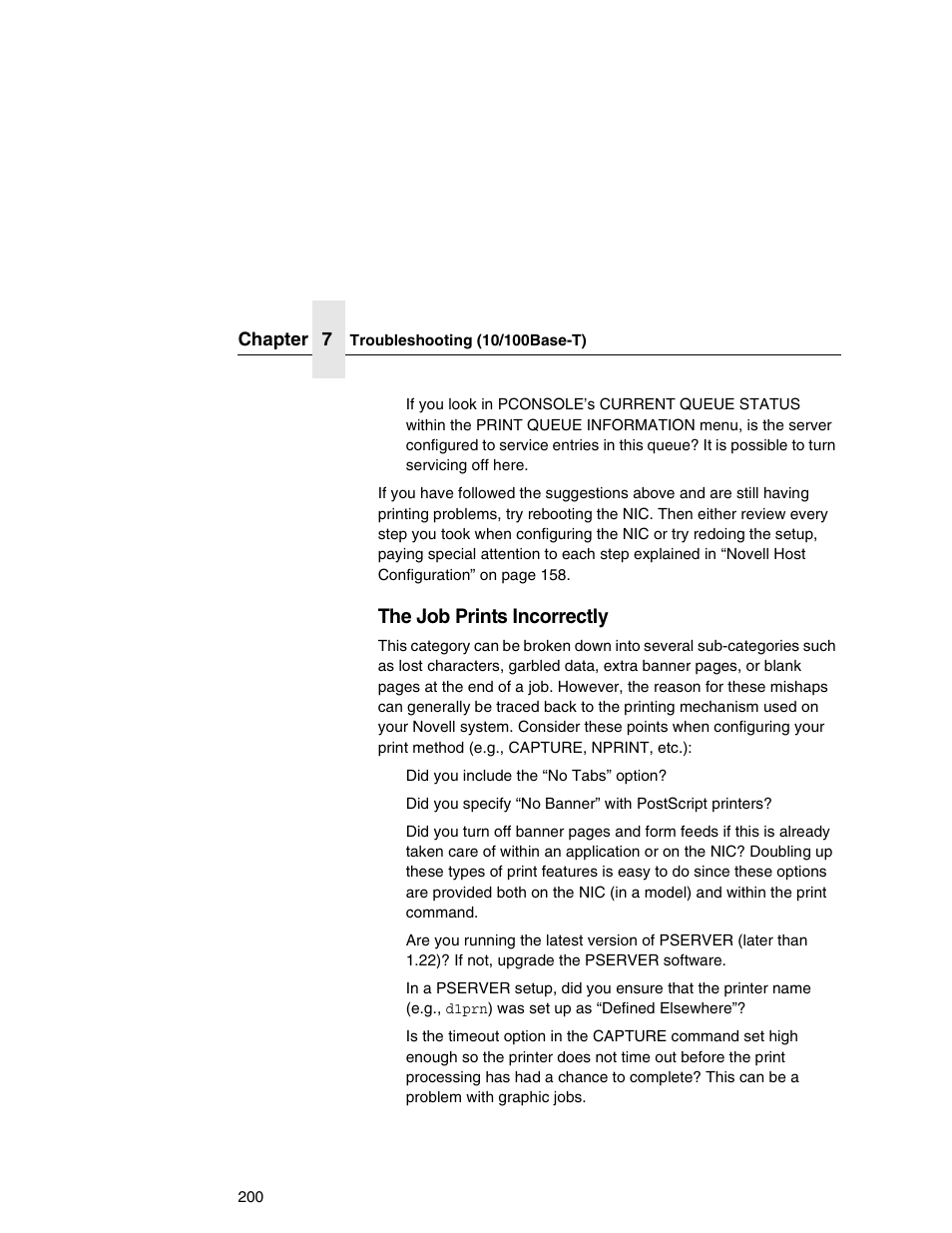 The job prints incorrectly | Printronix Network Interface Card User Manual | Page 200 / 378