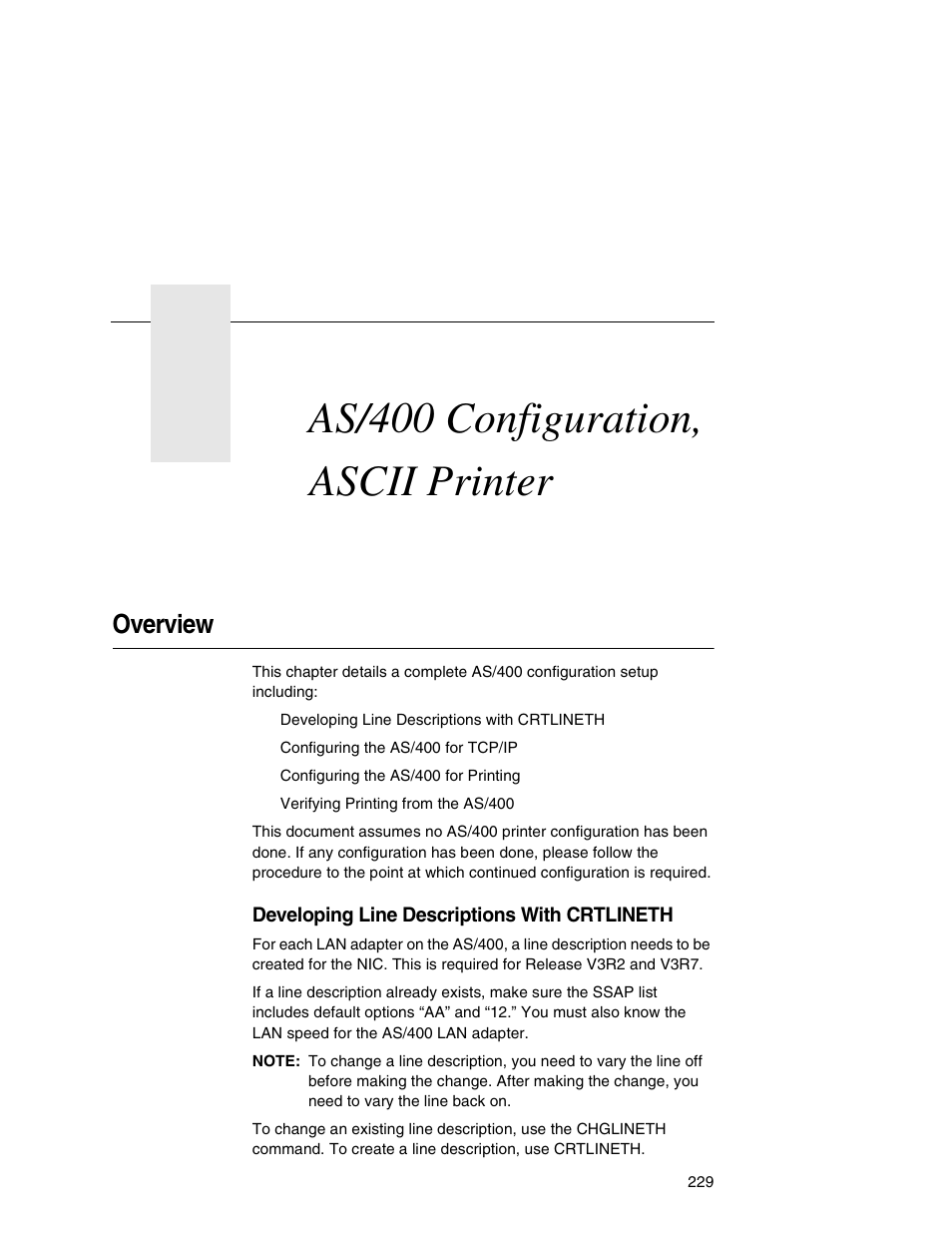 10 as/400 configuration, ascii printer, Overview, As/400 configuration, ascii printer | Printronix Network Interface Card User Manual | Page 229 / 378