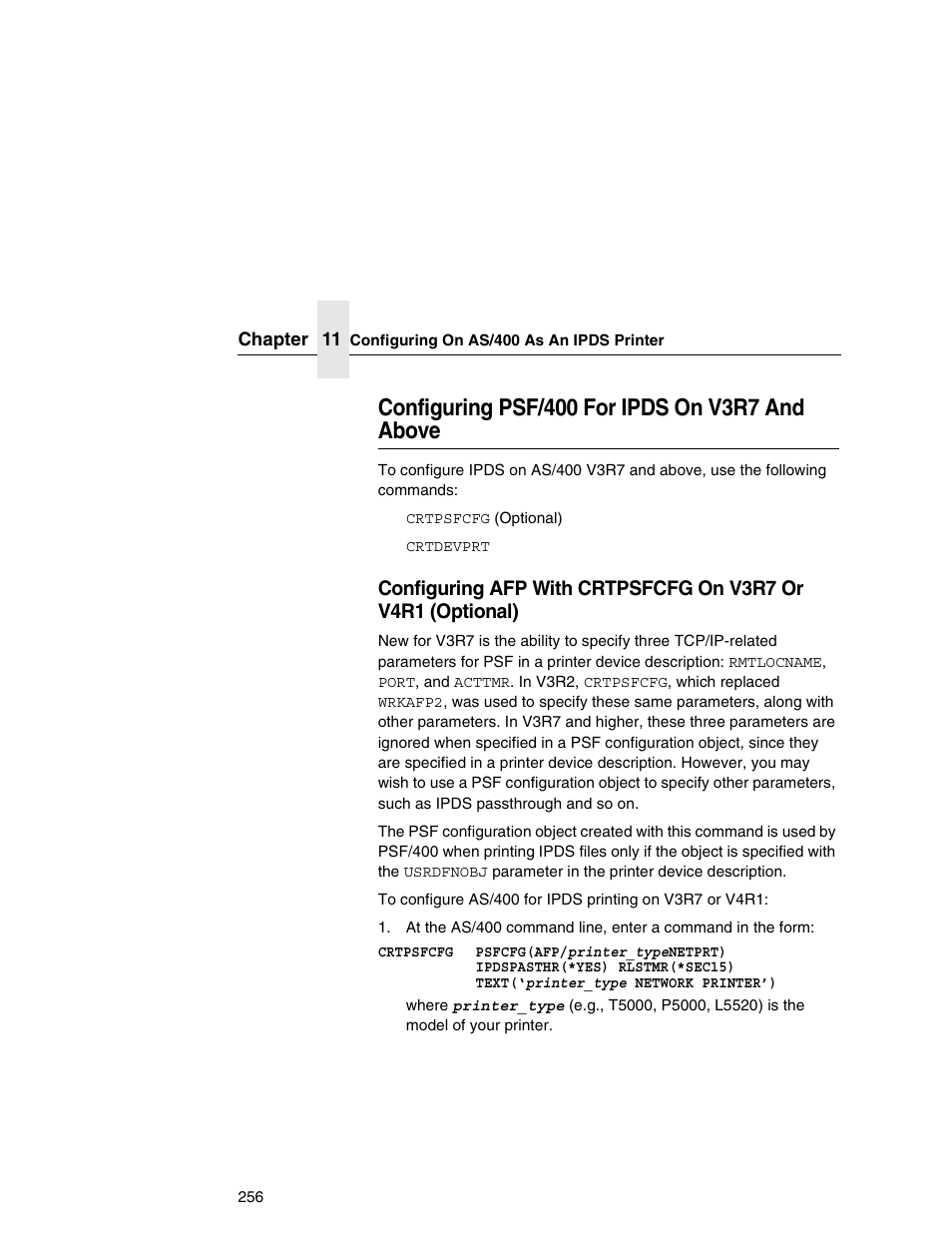 Configuring psf/400 for ipds on v3r7 and above | Printronix Network Interface Card User Manual | Page 256 / 378