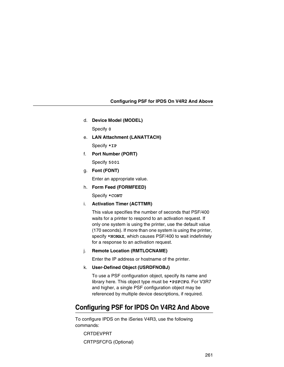 Configuring psf for ipds on v4r2 and above | Printronix Network Interface Card User Manual | Page 261 / 378