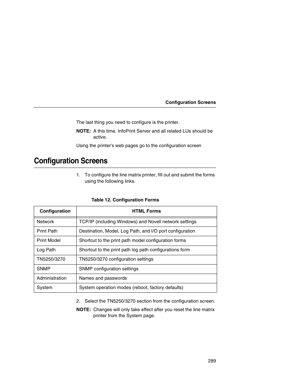 Configuration screens | Printronix Network Interface Card User Manual | Page 289 / 378