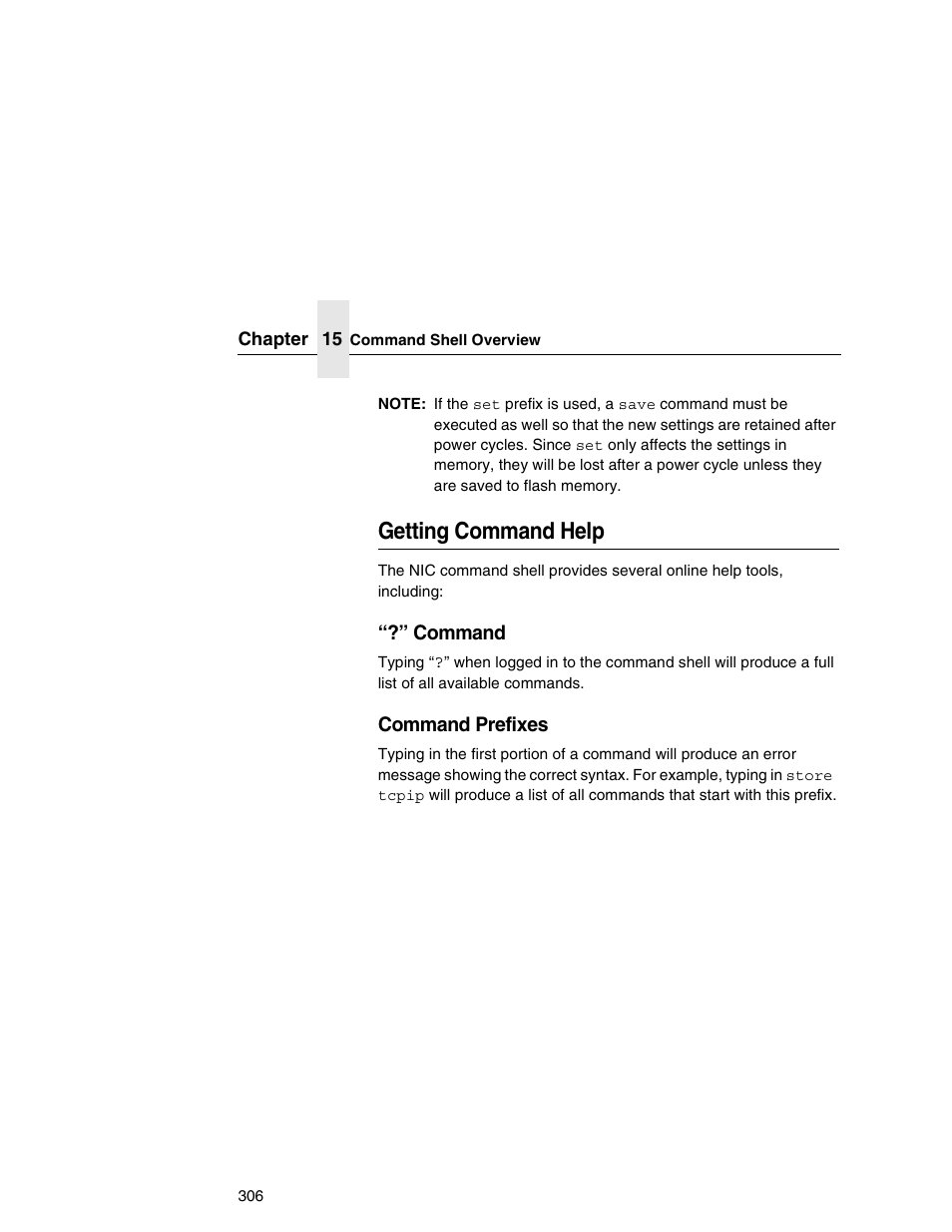 Getting command help, Command, Command prefixes | Printronix Network Interface Card User Manual | Page 306 / 378