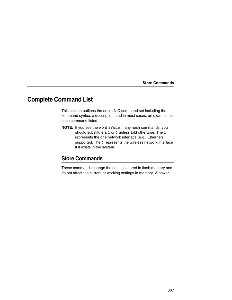 Complete command list, Store commands | Printronix Network Interface Card User Manual | Page 307 / 378