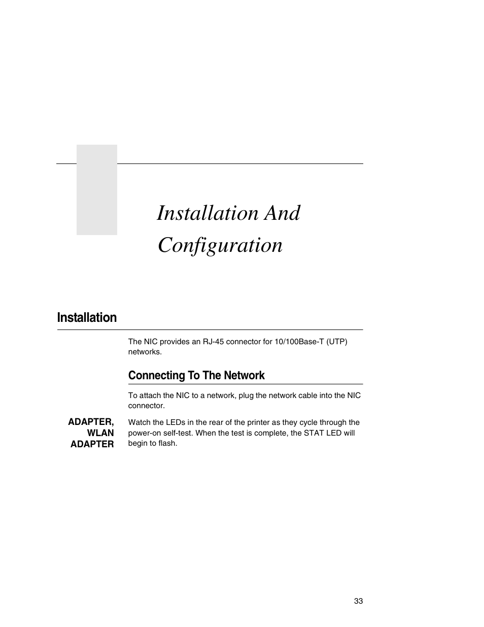 2 installation and configuration, Installation, Connecting to the network | Installation and configuration | Printronix Network Interface Card User Manual | Page 33 / 378