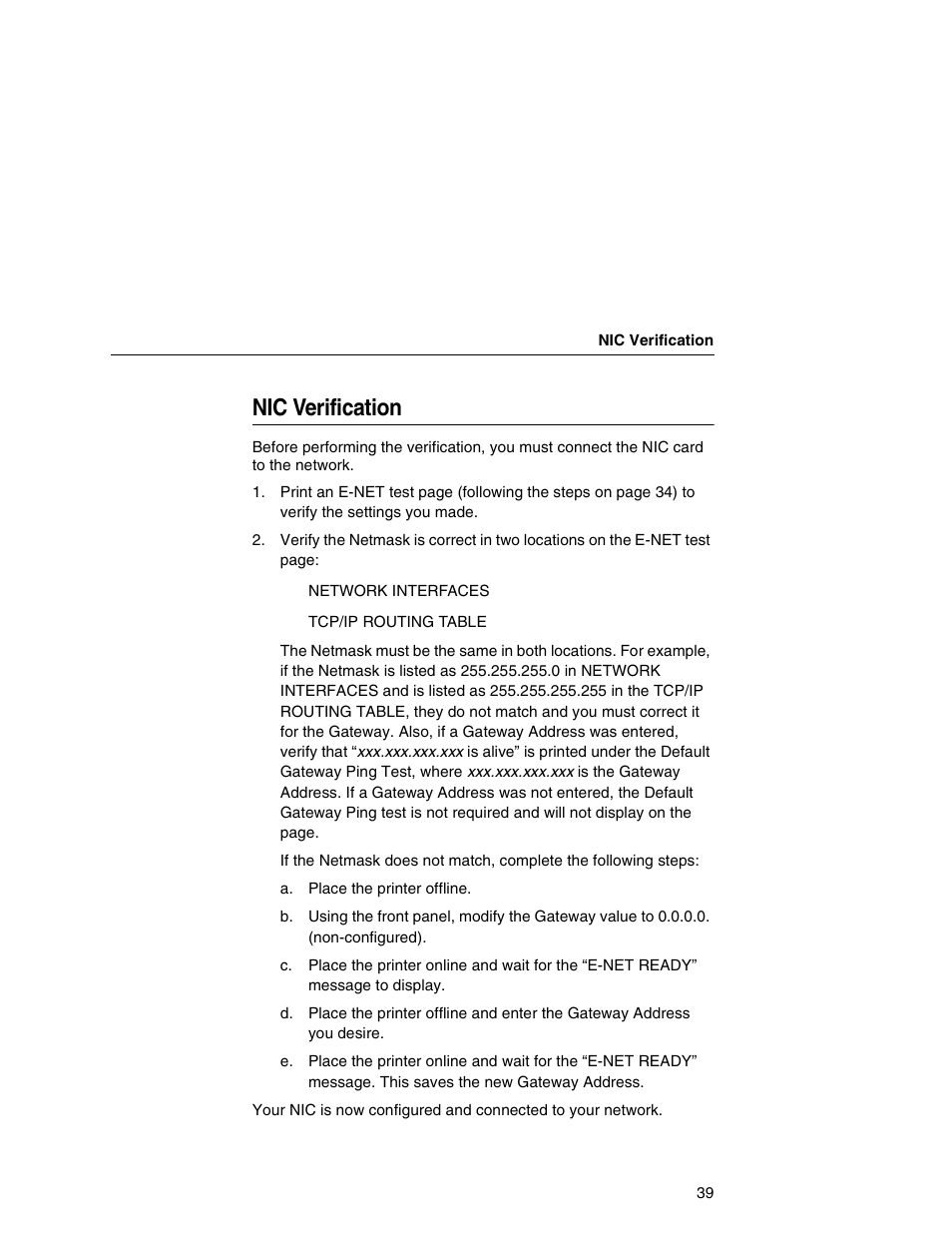 Nic verification | Printronix Network Interface Card User Manual | Page 39 / 378