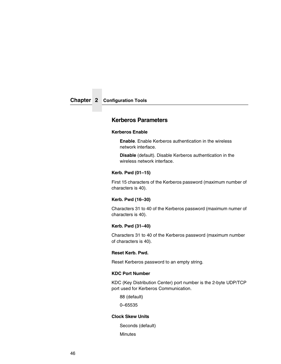 Kerberos parameters | Printronix Network Interface Card User Manual | Page 46 / 378