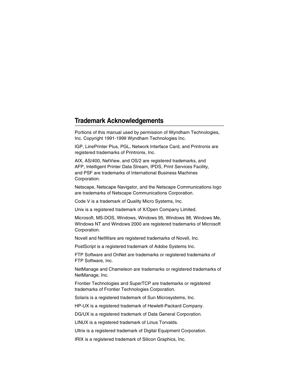 Trademark acknowledgements | Printronix Network Interface Card User Manual | Page 5 / 378