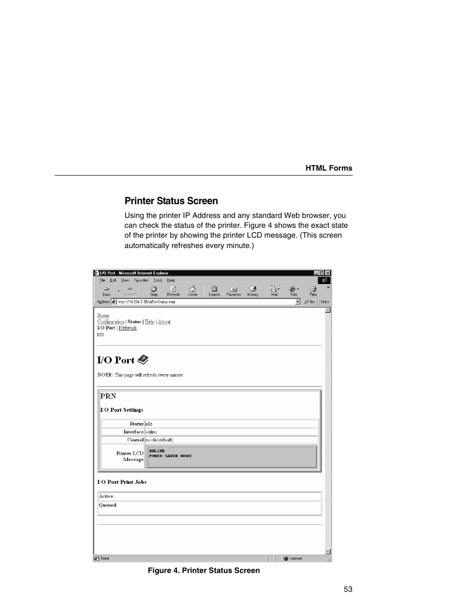 Printer status screen | Printronix Network Interface Card User Manual | Page 53 / 378