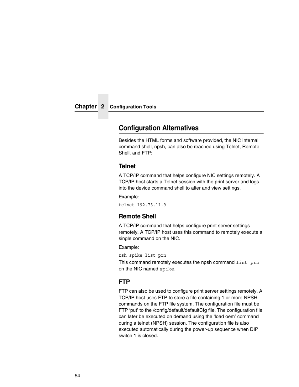 Configuration alternatives | Printronix Network Interface Card User Manual | Page 54 / 378