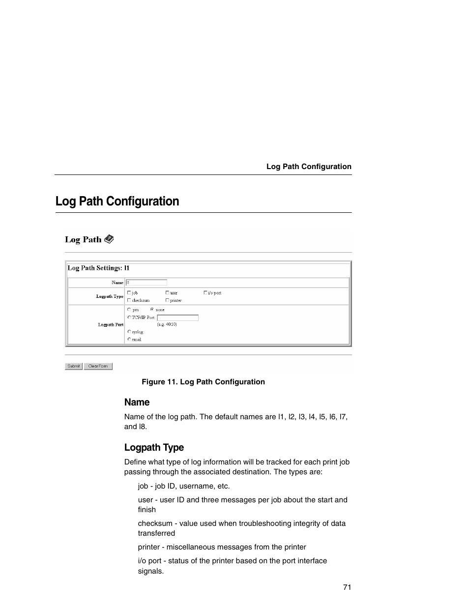 Log path configuration, Ge 71 | Printronix Network Interface Card User Manual | Page 71 / 378