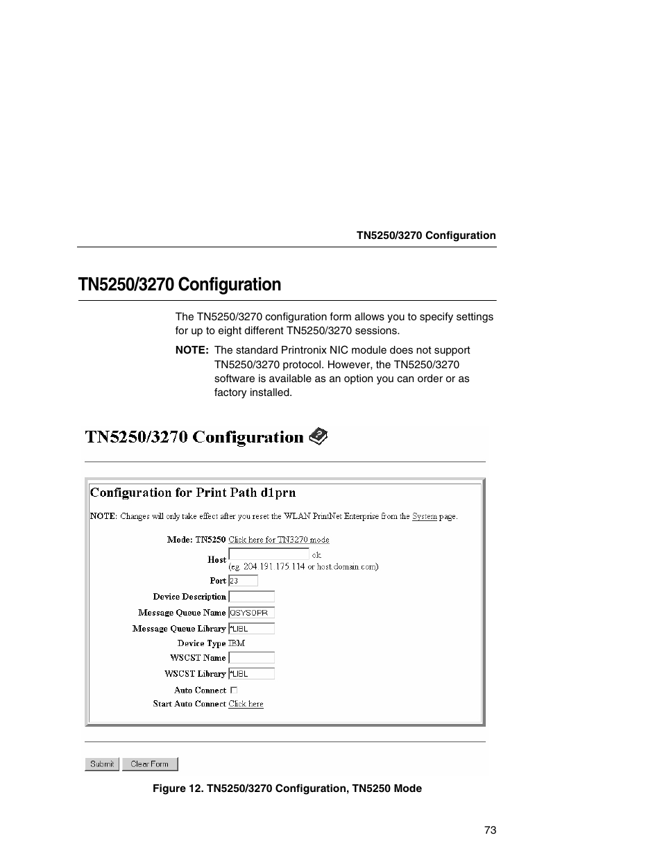 Tn5250/3270 configuration | Printronix Network Interface Card User Manual | Page 73 / 378