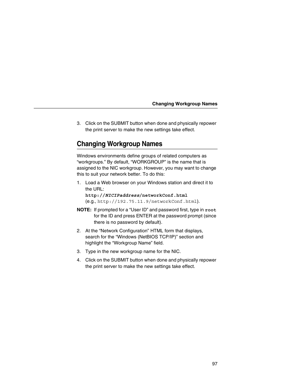 Changing workgroup names | Printronix Network Interface Card User Manual | Page 97 / 378