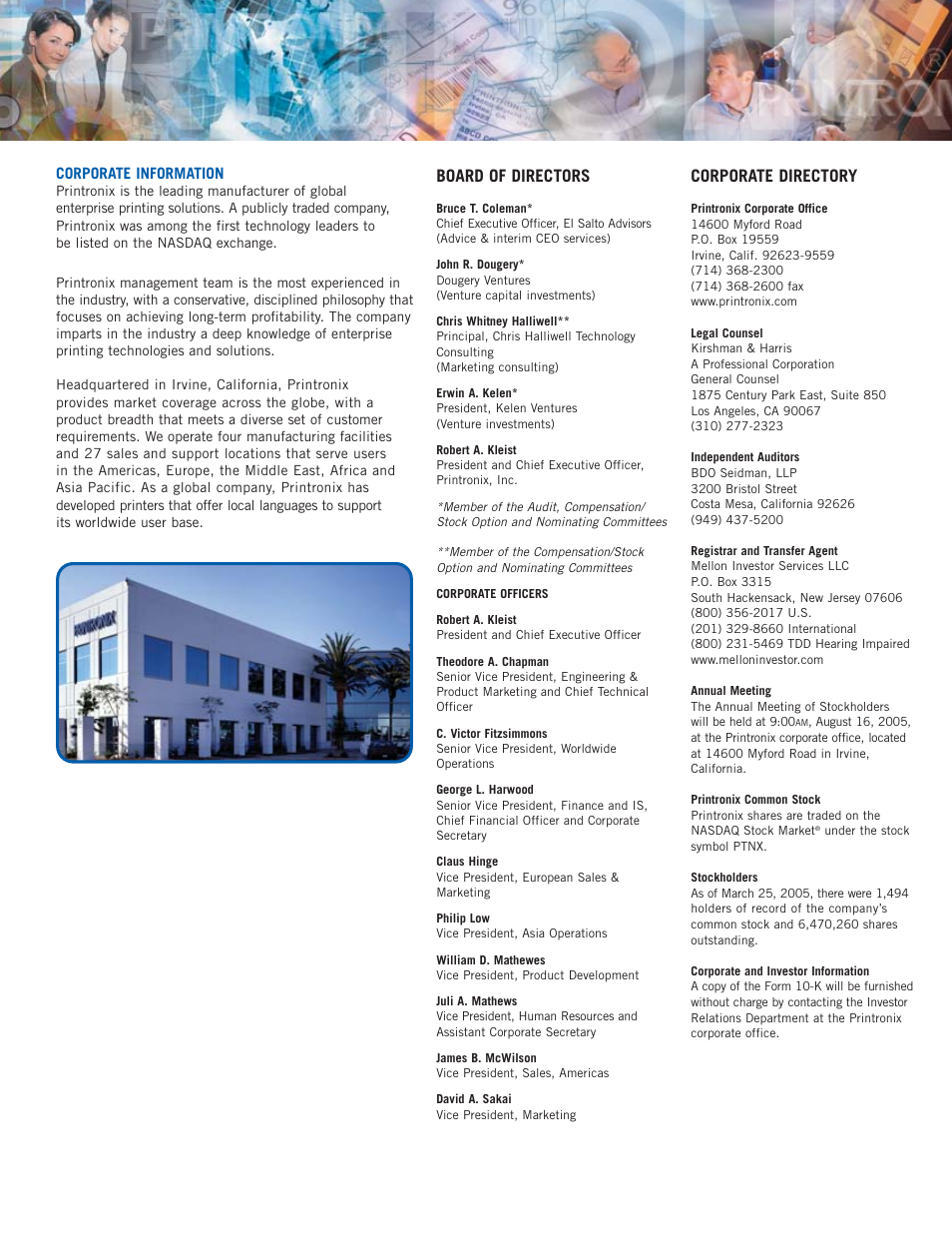 Board of directors, Corporate directory | Printronix laser printers User Manual | Page 11 / 12