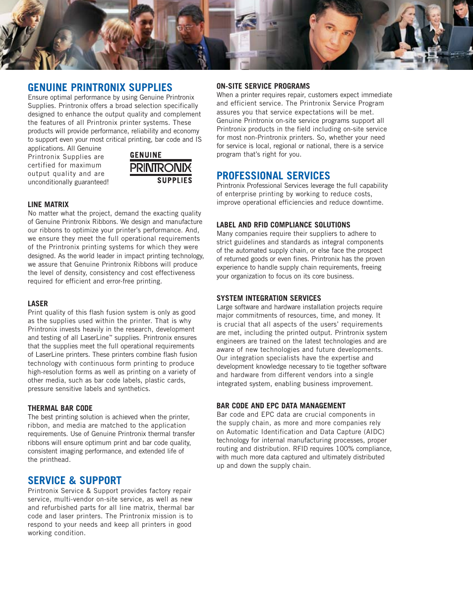 Genuine printronix supplies, Service & support, Professional services | Printronix laser printers User Manual | Page 9 / 12