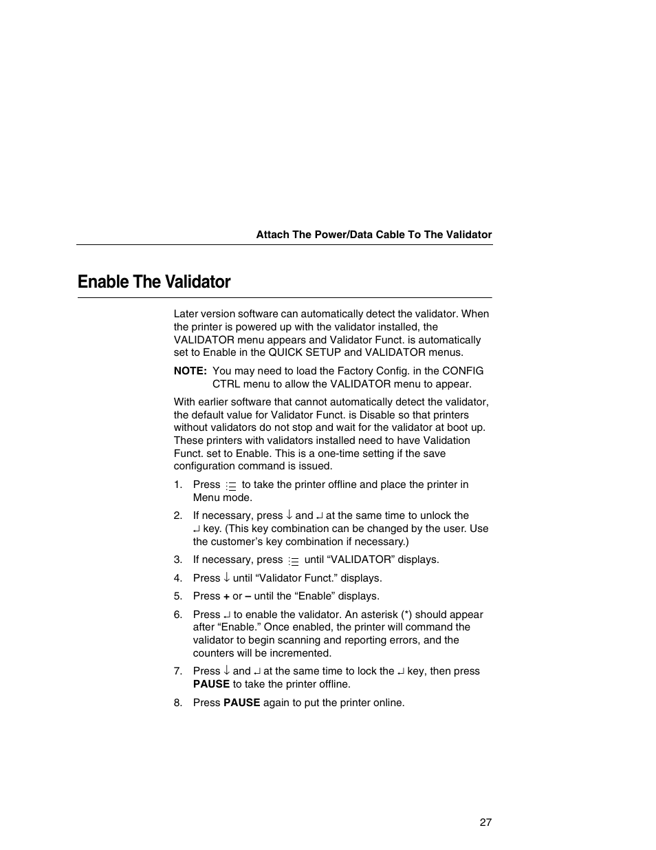 Enable the validator | Printronix T5000e Series User Manual | Page 27 / 78