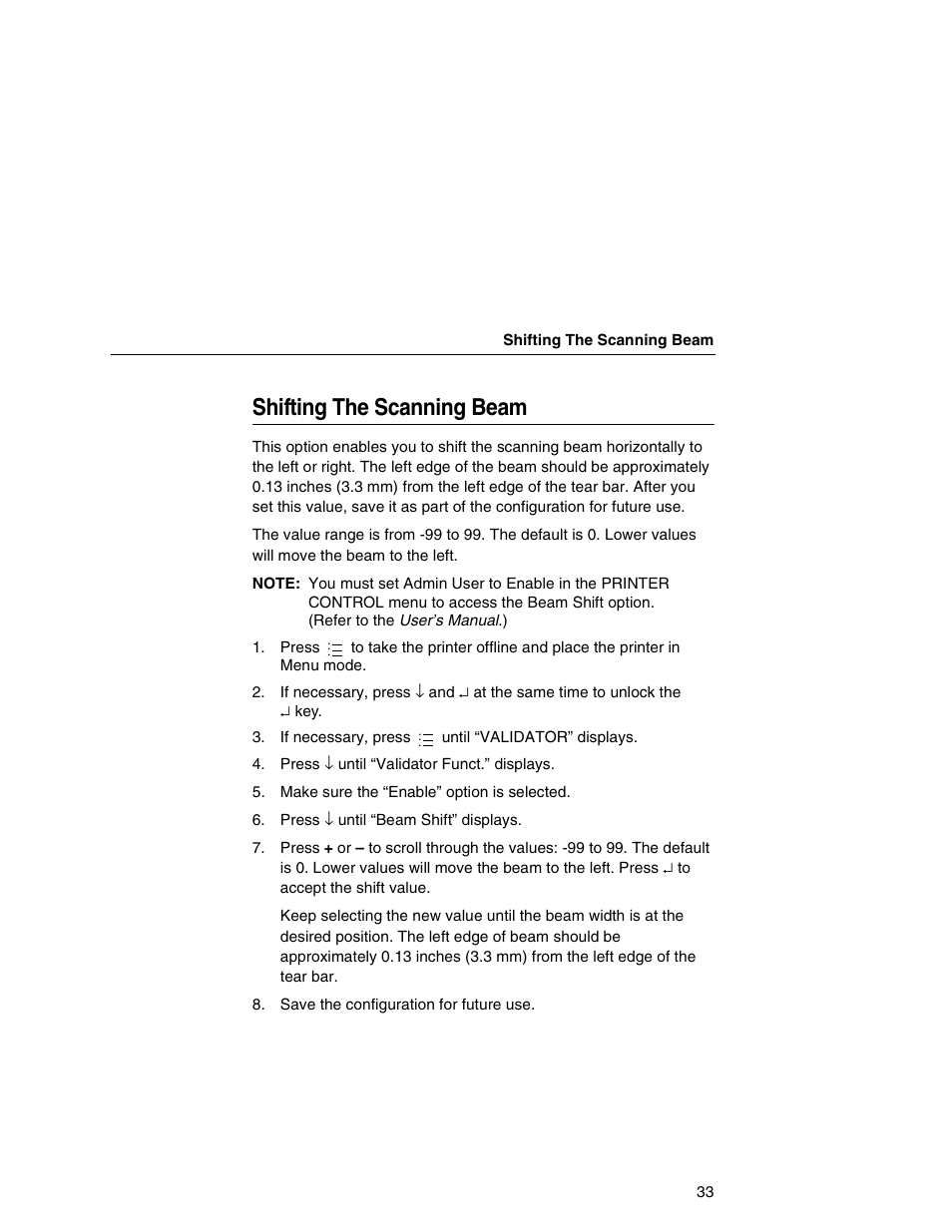 Shifting the scanning beam | Printronix T5000e Series User Manual | Page 33 / 78