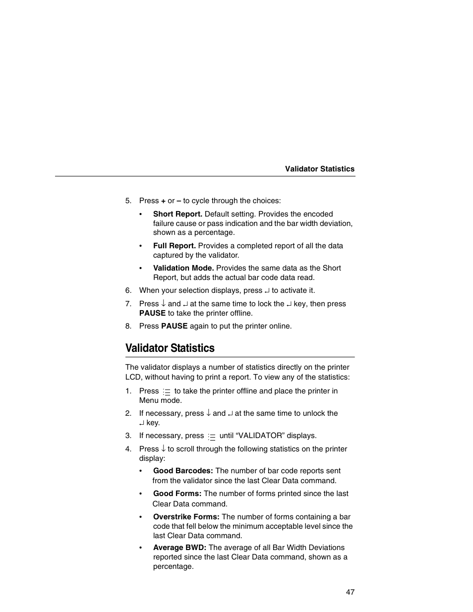 Validator statistics | Printronix T5000e Series User Manual | Page 47 / 78