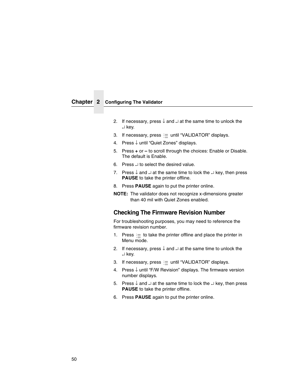 Checking the firmware revision number | Printronix T5000e Series User Manual | Page 50 / 78