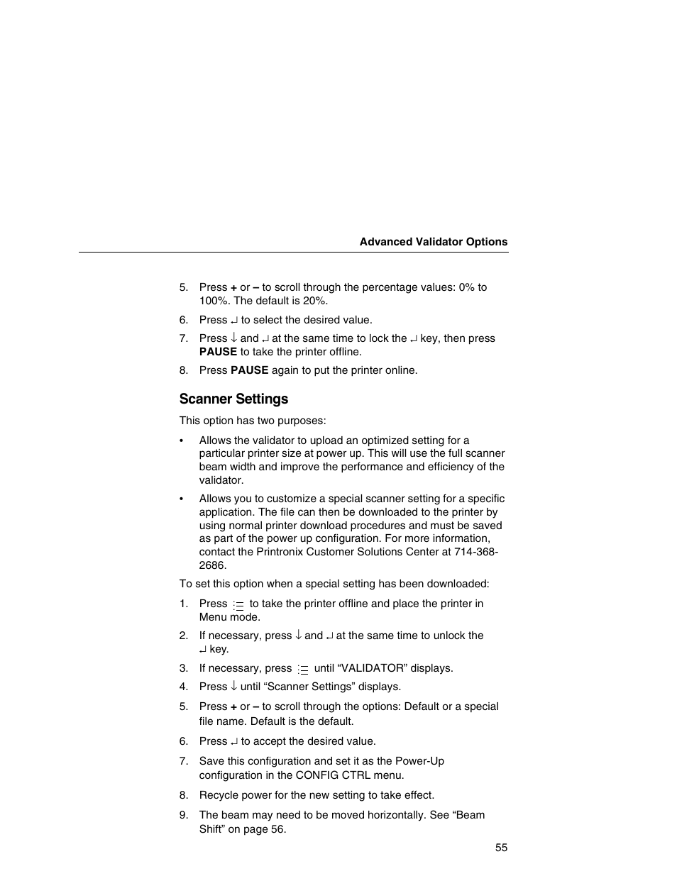 Scanner settings | Printronix T5000e Series User Manual | Page 55 / 78