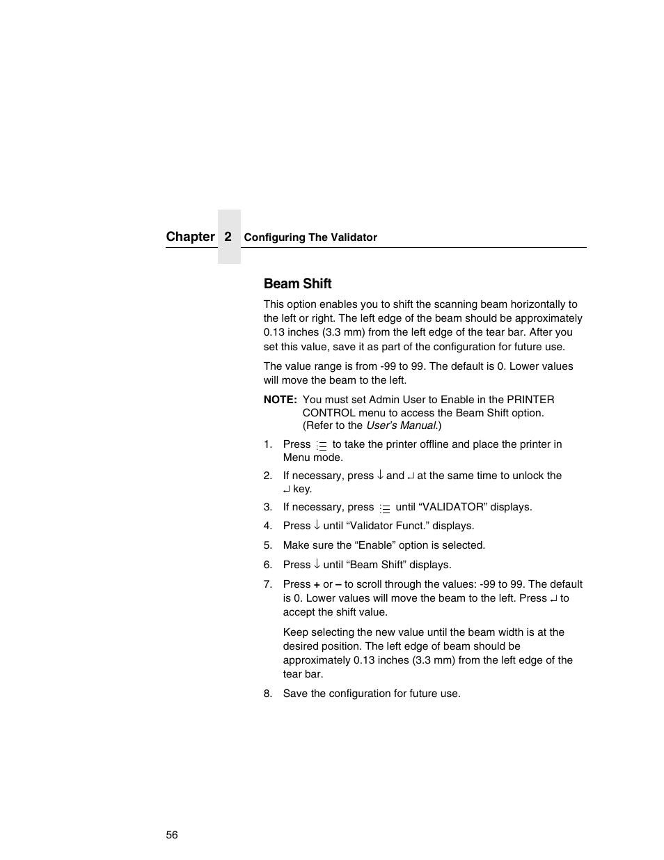 Beam shift | Printronix T5000e Series User Manual | Page 56 / 78