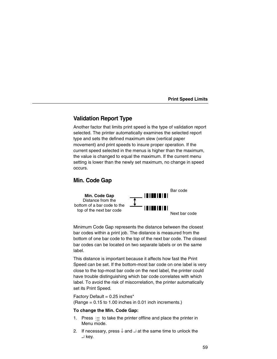 Validation report type, Min. code gap | Printronix T5000e Series User Manual | Page 59 / 78