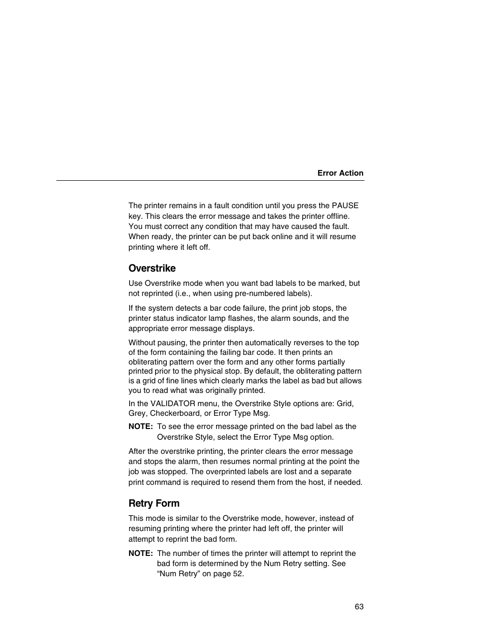 Overstrike, Retry form | Printronix T5000e Series User Manual | Page 63 / 78