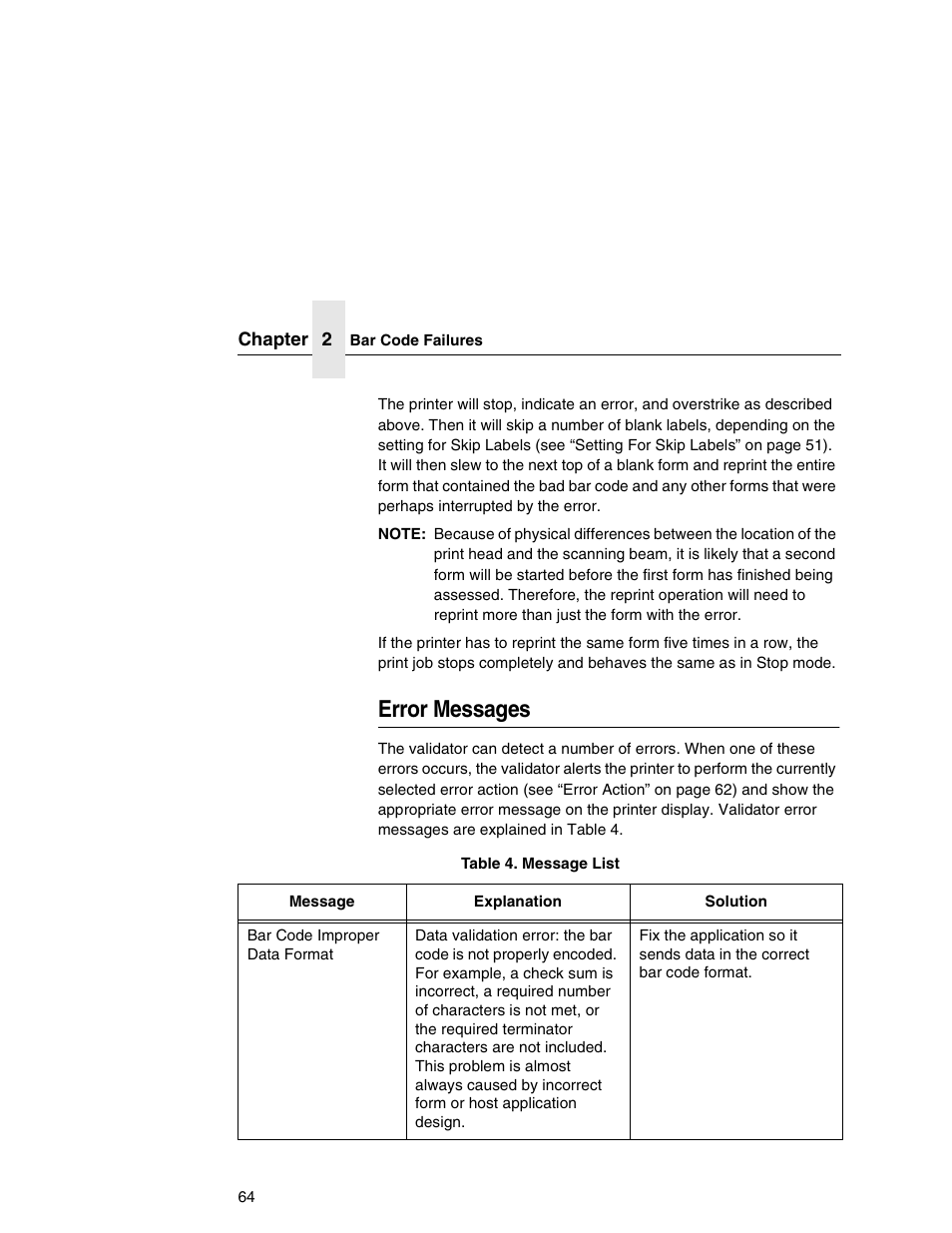 Error messages | Printronix T5000e Series User Manual | Page 64 / 78