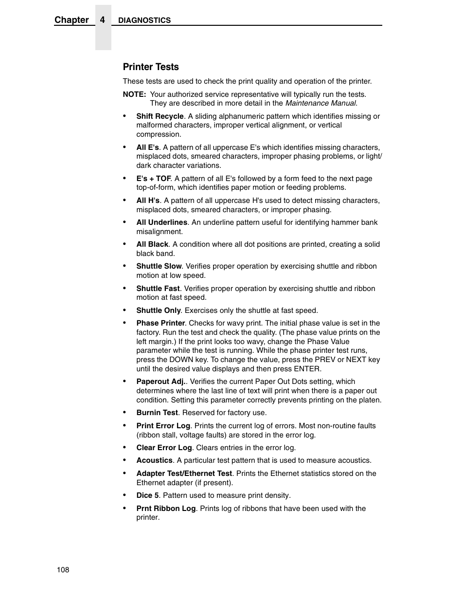Printer tests | Printronix H-SERIES P7000 User Manual | Page 108 / 210