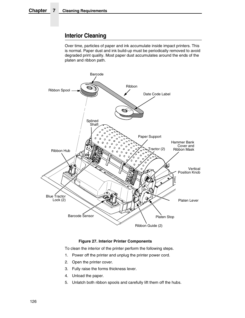 Interior cleaning | Printronix H-SERIES P7000 User Manual | Page 126 / 210