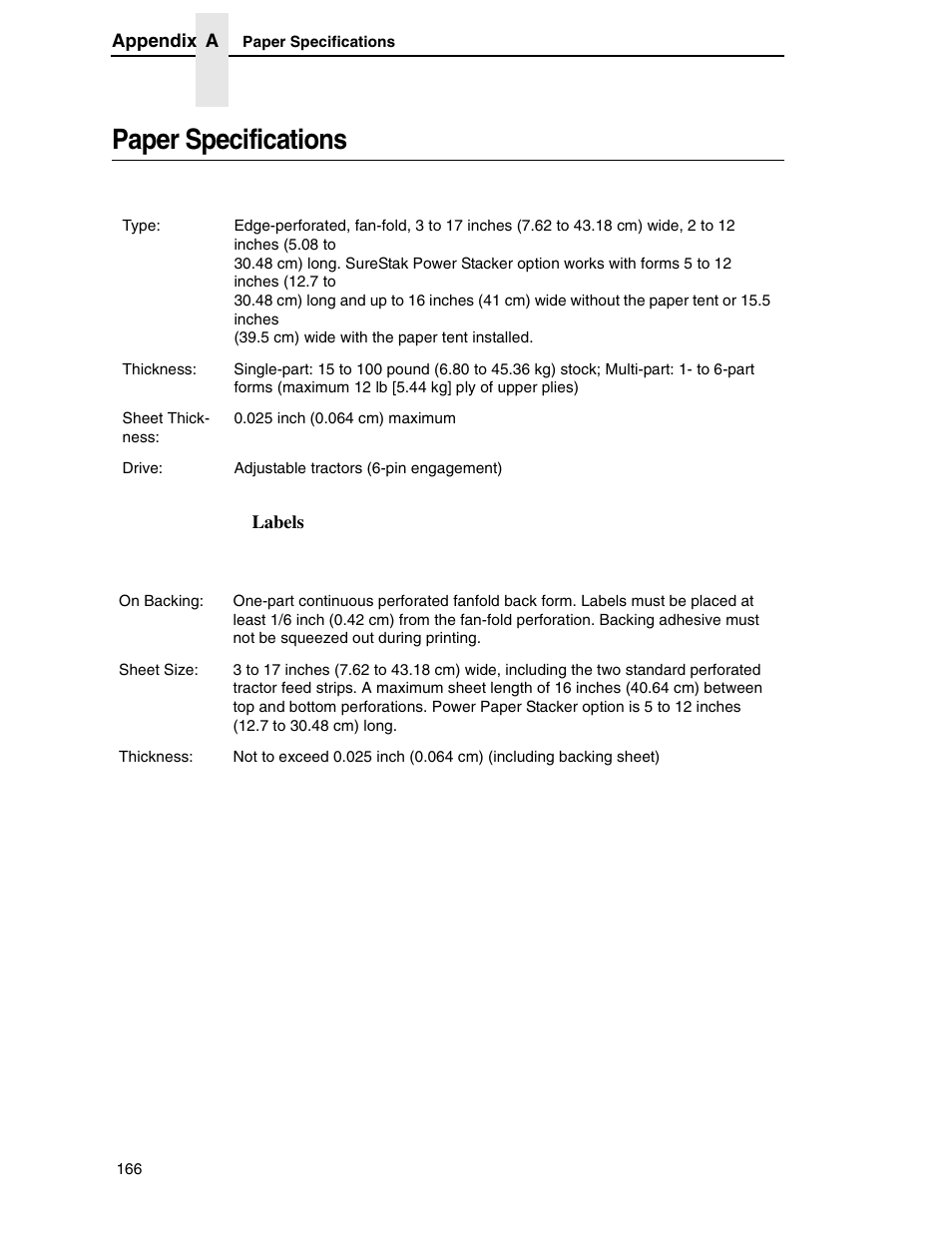 Paper specifications | Printronix H-SERIES P7000 User Manual | Page 166 / 210