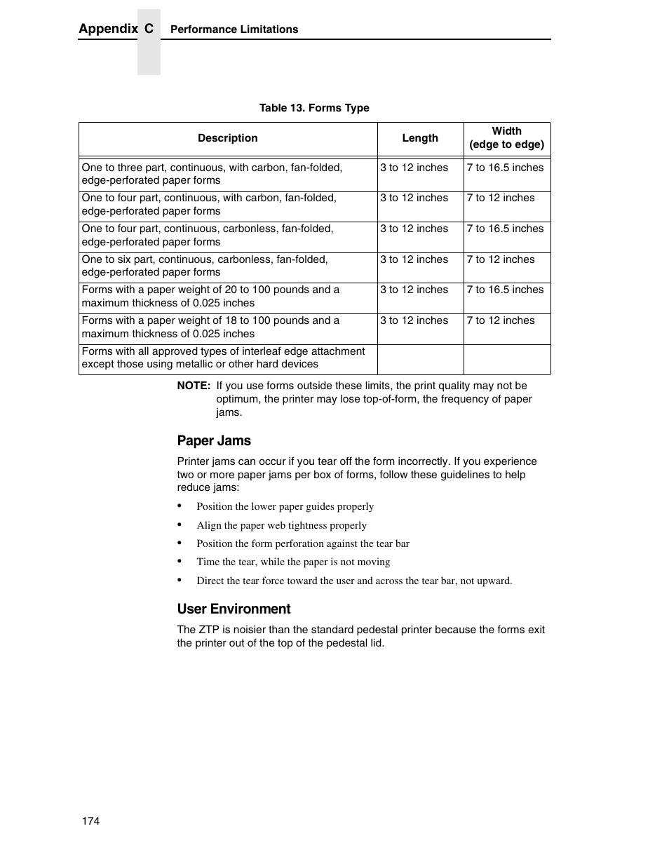 Paper jams, User environment | Printronix H-SERIES P7000 User Manual | Page 174 / 210