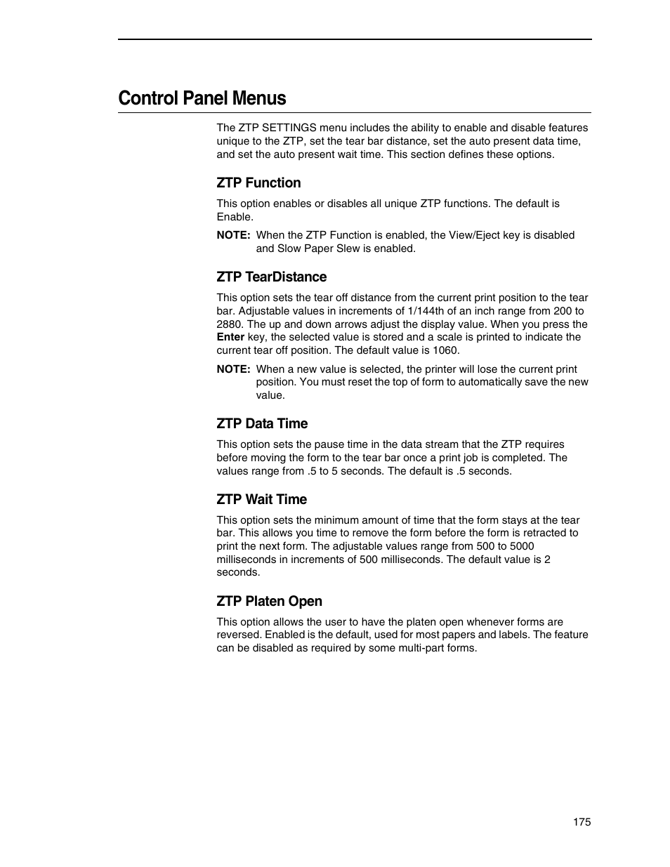 Control panel menus | Printronix H-SERIES P7000 User Manual | Page 175 / 210