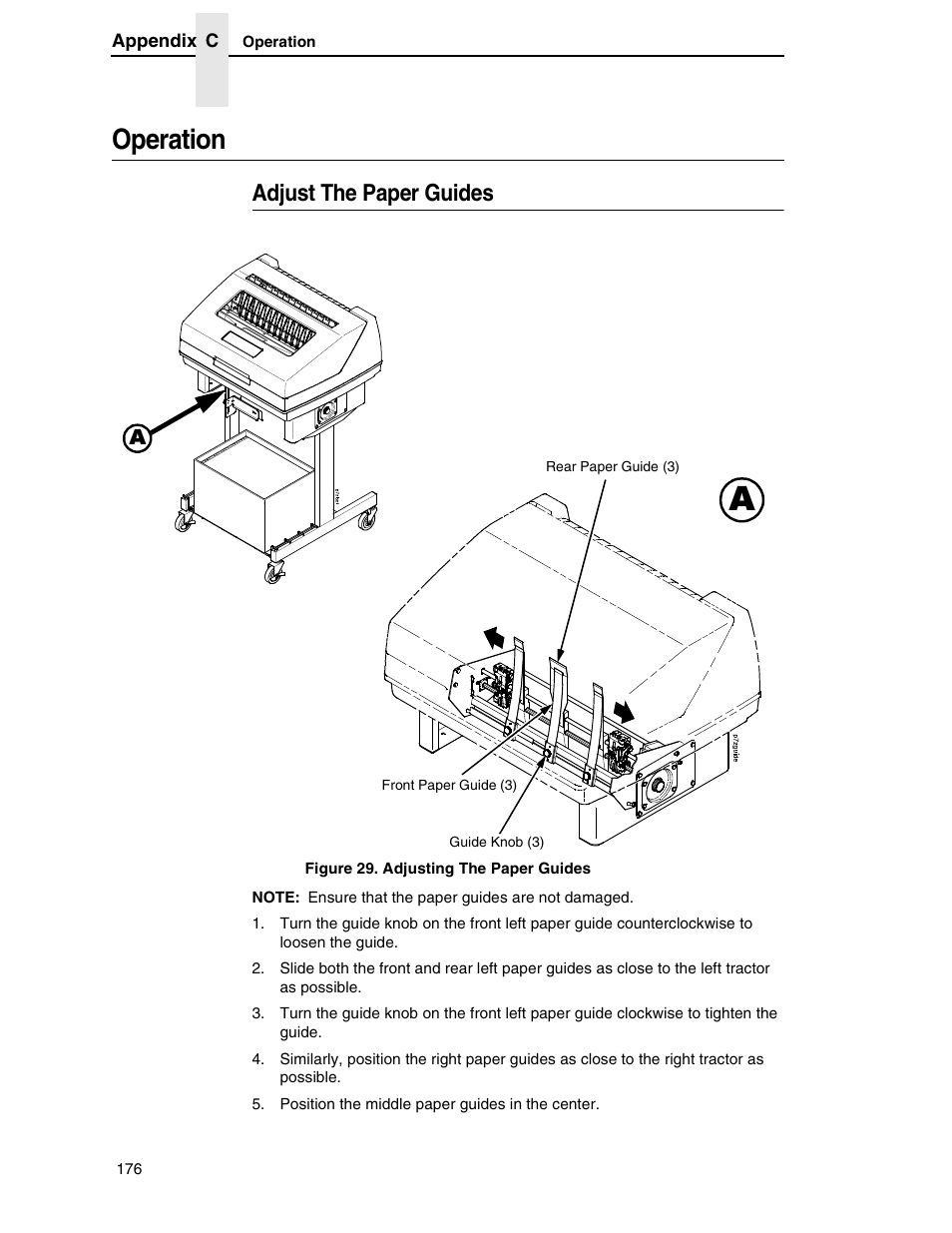 Operation, Adjust the paper guides | Printronix H-SERIES P7000 User Manual | Page 176 / 210