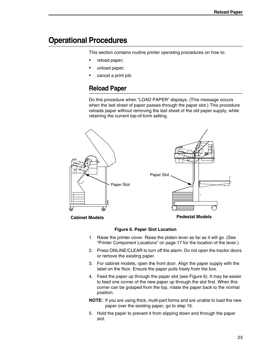 Operational procedures, Reload paper | Printronix H-SERIES P7000 User Manual | Page 23 / 210