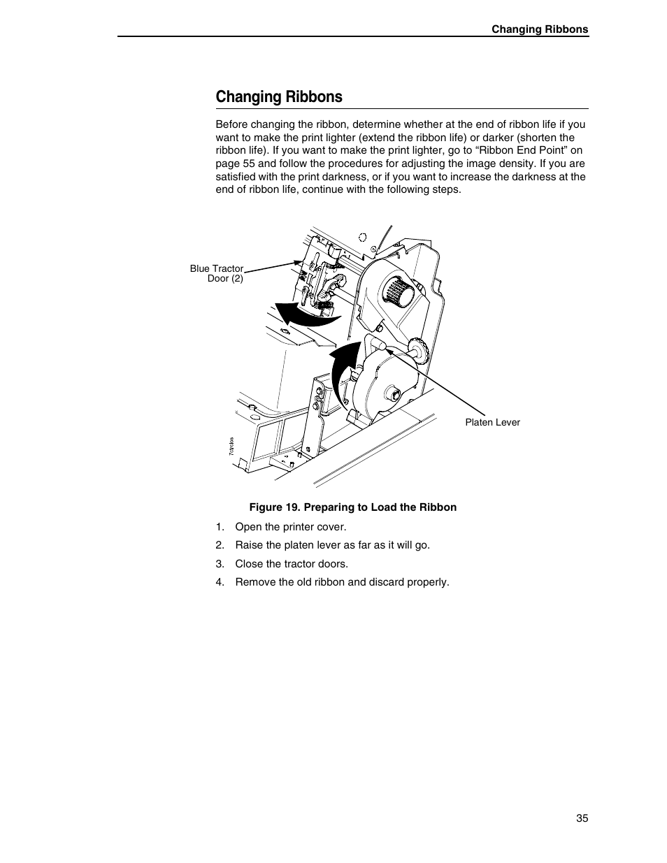 Changing ribbons | Printronix H-SERIES P7000 User Manual | Page 35 / 210