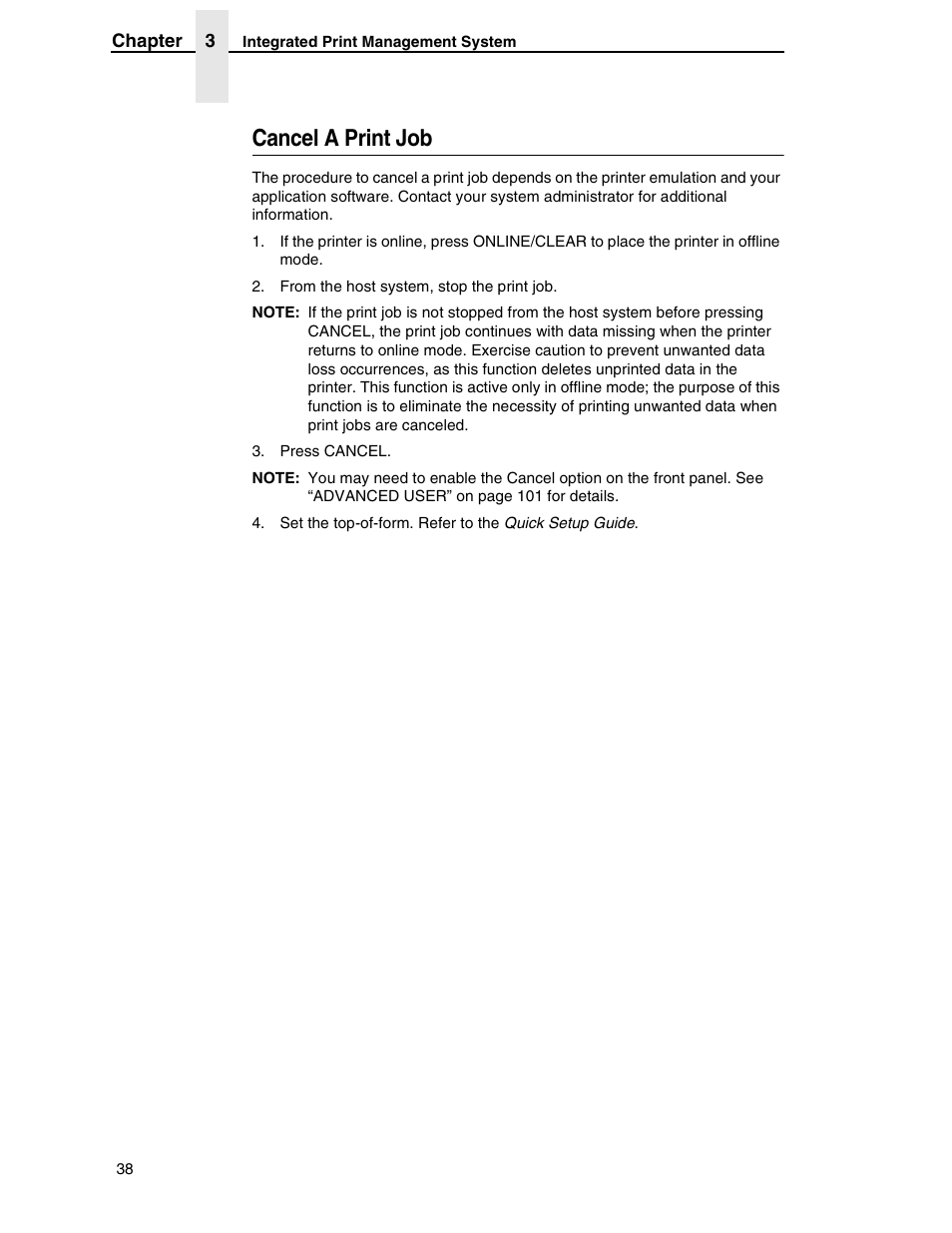 Cancel a print job | Printronix H-SERIES P7000 User Manual | Page 38 / 210