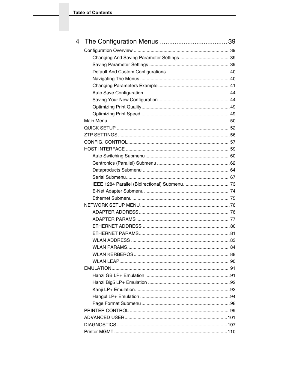 4 the configuration menus | Printronix H-SERIES P7000 User Manual | Page 6 / 210