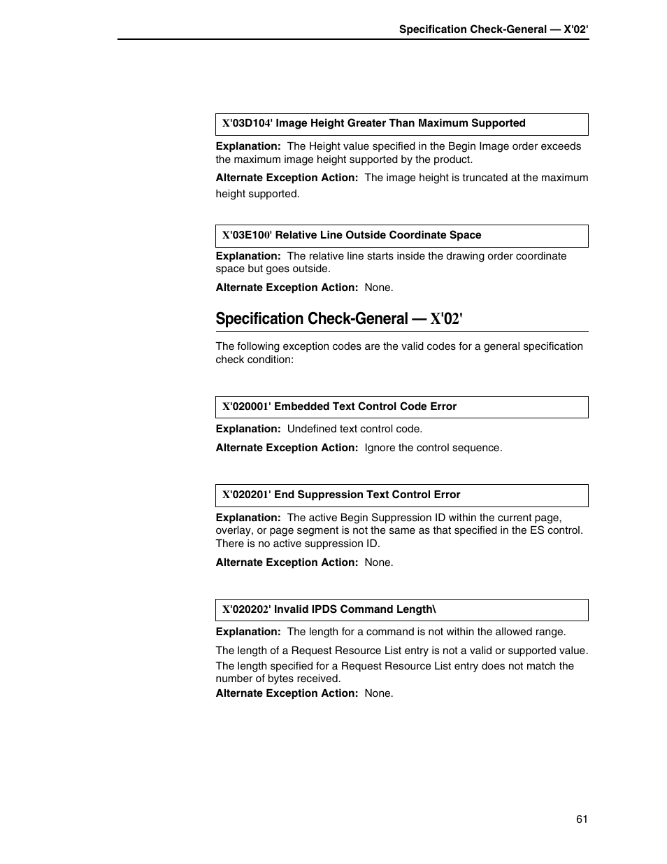 Specification check-general — x'02 | Printronix T5000R User Manual | Page 63 / 96