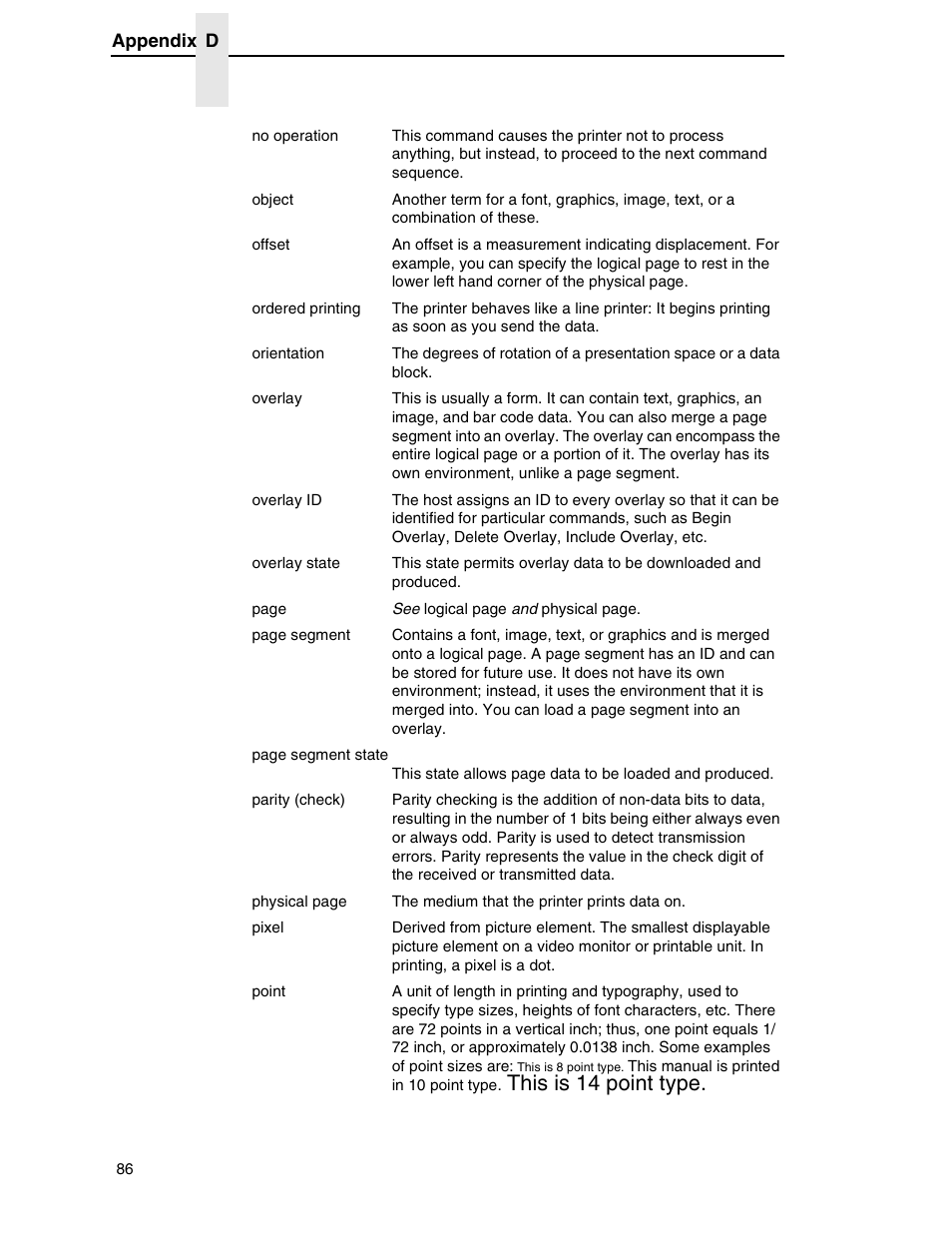 This is 14 point type | Printronix T5000R User Manual | Page 88 / 96