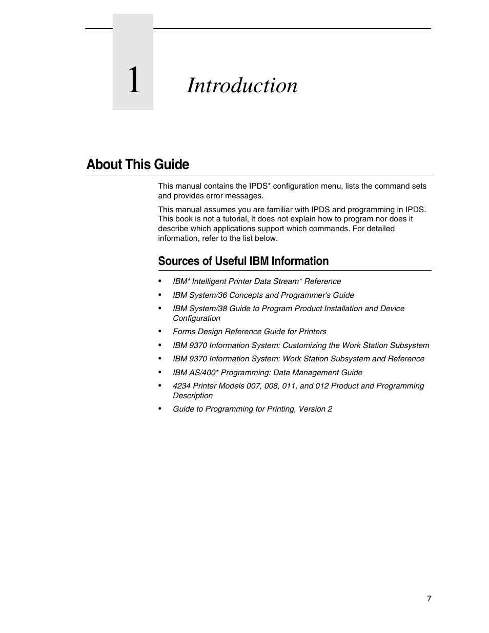 1 introduction, About this guide, Sources of useful ibm information | Introduction | Printronix T5000R User Manual | Page 9 / 96