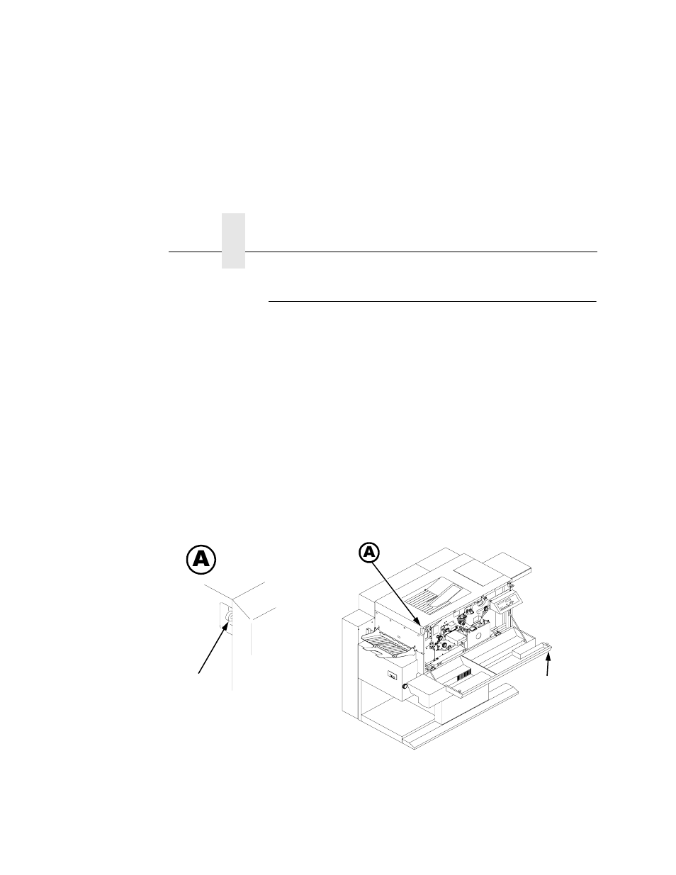 Replacing the toner cartridge, Opening the front cover, Take the printer offline | 1) open/close button, 2) front cover | Printronix L5035 User Manual | Page 124 / 278