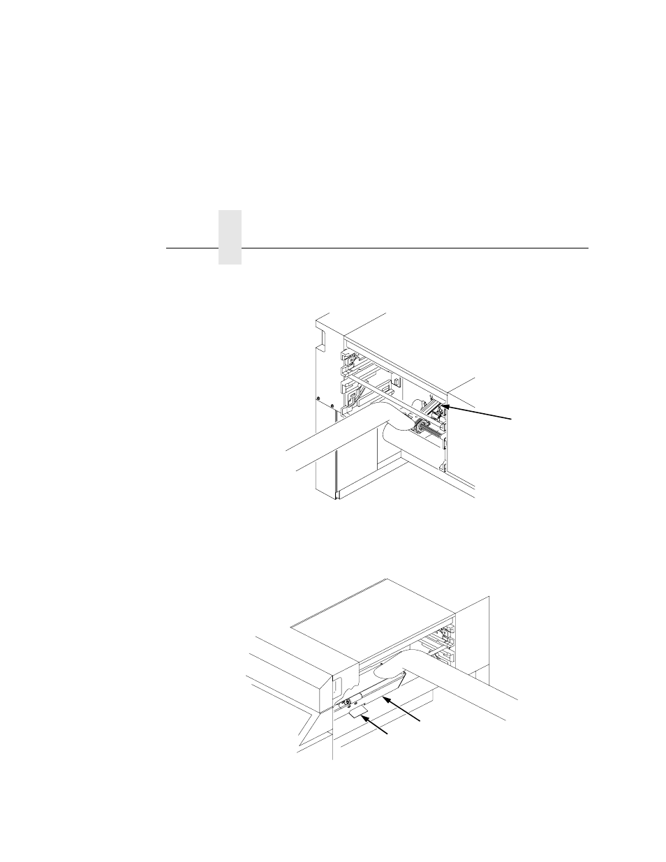 1) tractor, 1) paper guide, 2) green lever | Chapter 5 | Printronix L5035 User Manual | Page 170 / 278