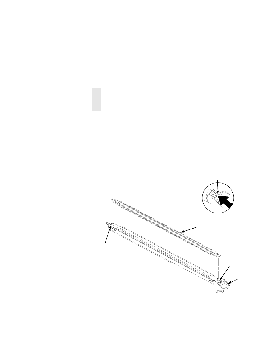 1) front retaining tab (inset drawing), 2) charger grid, 3) front retaining tab | 4) main charger, 5) rear retaining tab, Chapter 5 | Printronix L5035 User Manual | Page 174 / 278