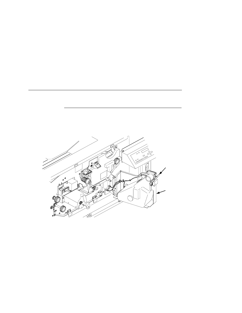 Paper jam near the paper output section, 1) opening lever, 2) waste toner recovery unit | Printronix L5035 User Manual | Page 199 / 278